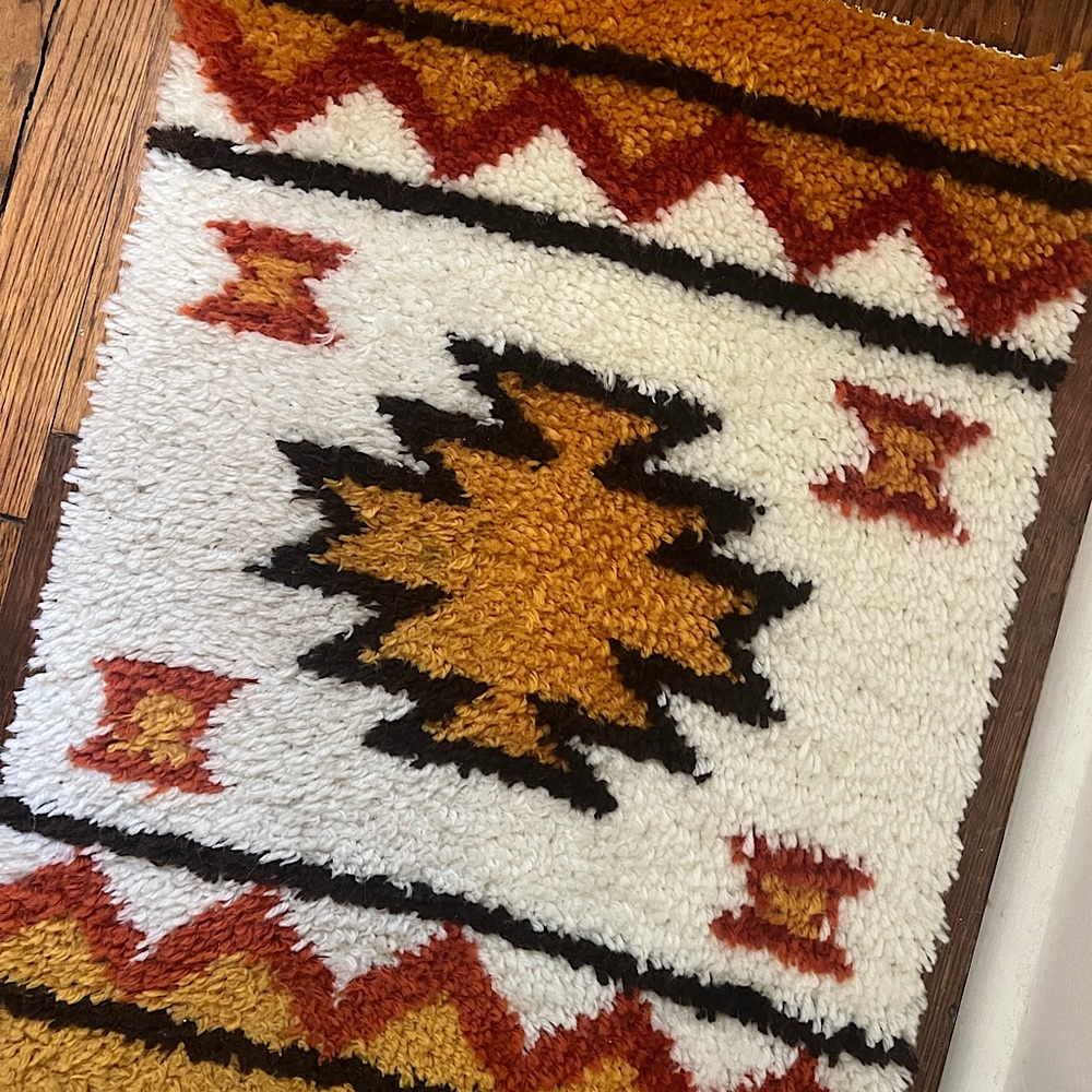 1970s Handmade Aztec Latch hook rug/artwork